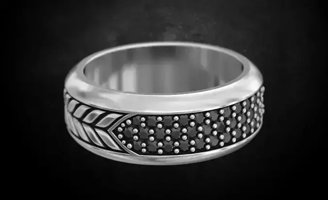 Stylish mens ring with black stones 167