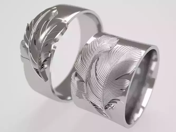Wide Feather wedding rings  - original 3D print model