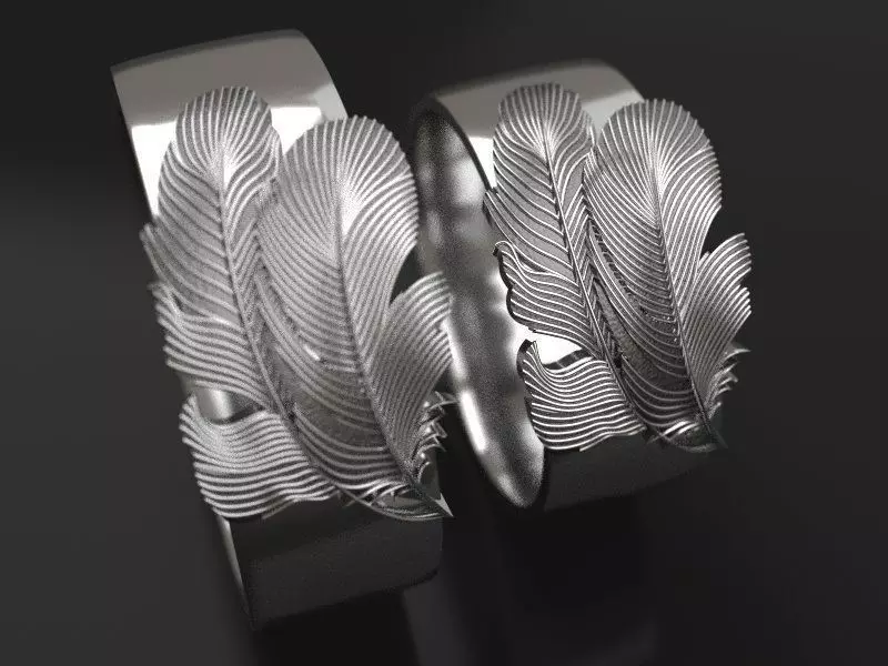 2 Feathers wedding rings - original 3D print model