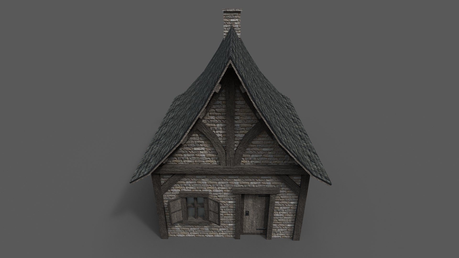 Medieval House 1 Low-poly 3D model_5