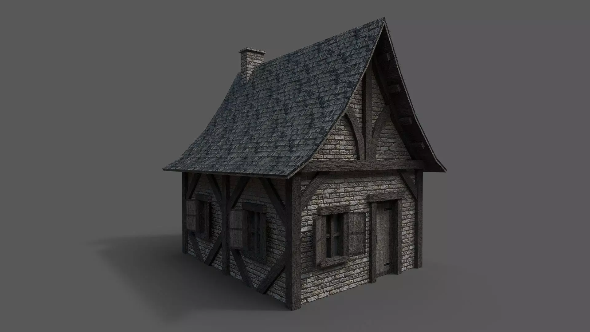 Medieval House 1 Low-poly 3D model_0