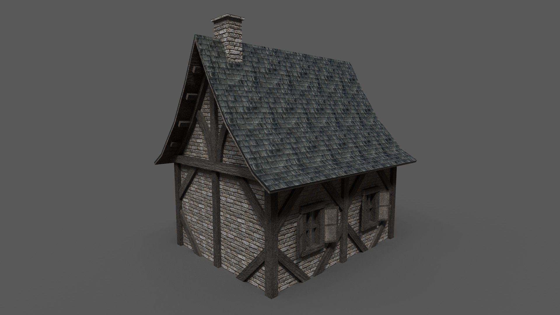Medieval House 1 Low-poly 3D model_1