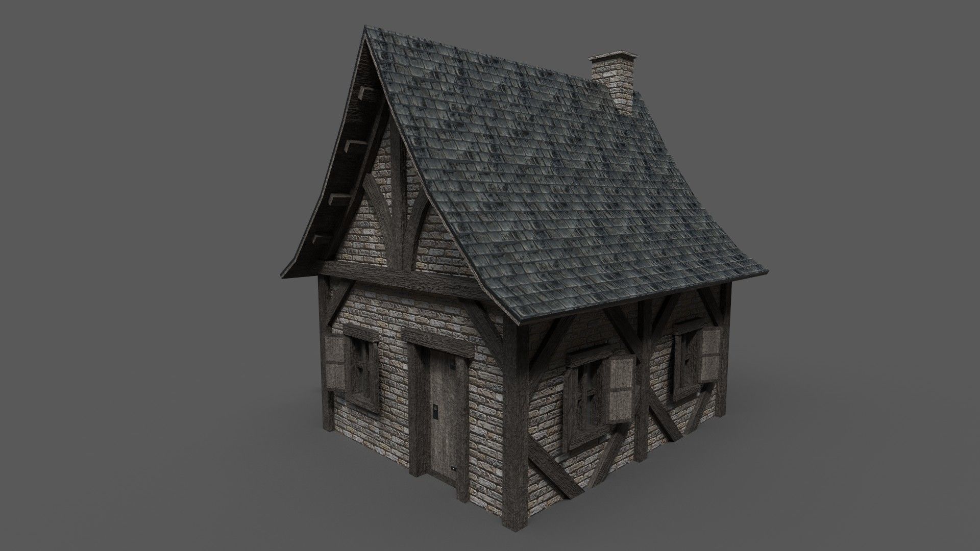 Medieval House 1 Low-poly 3D model_3