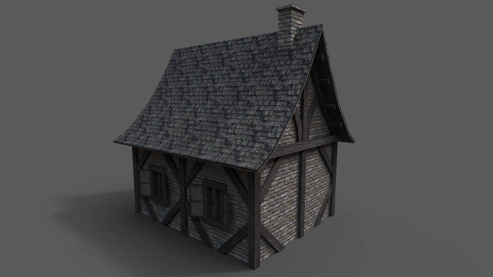Medieval House 1 Low-poly 3D model_2