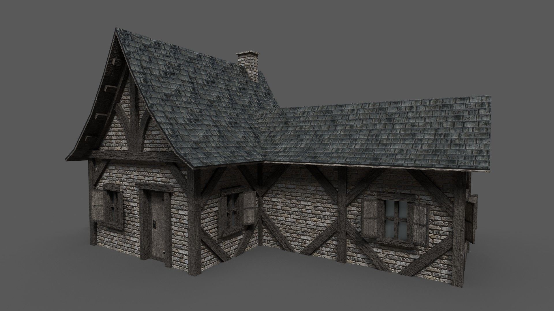 Medieval House 2 Low-poly 3D model_1