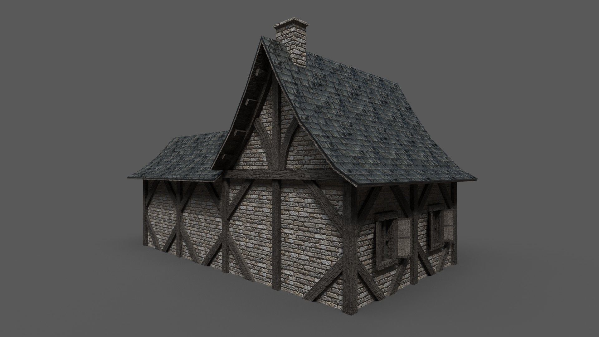 Medieval House 2 Low-poly 3D model_2