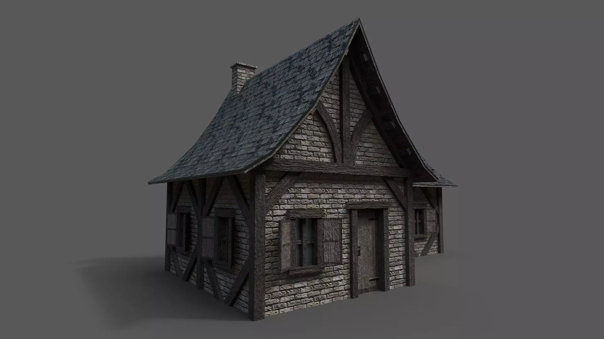 Medieval House 2 Low-poly 3D model_0