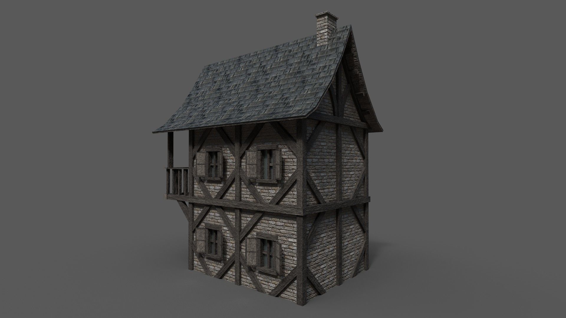 Medieval House 3 Low-poly 3D model_2