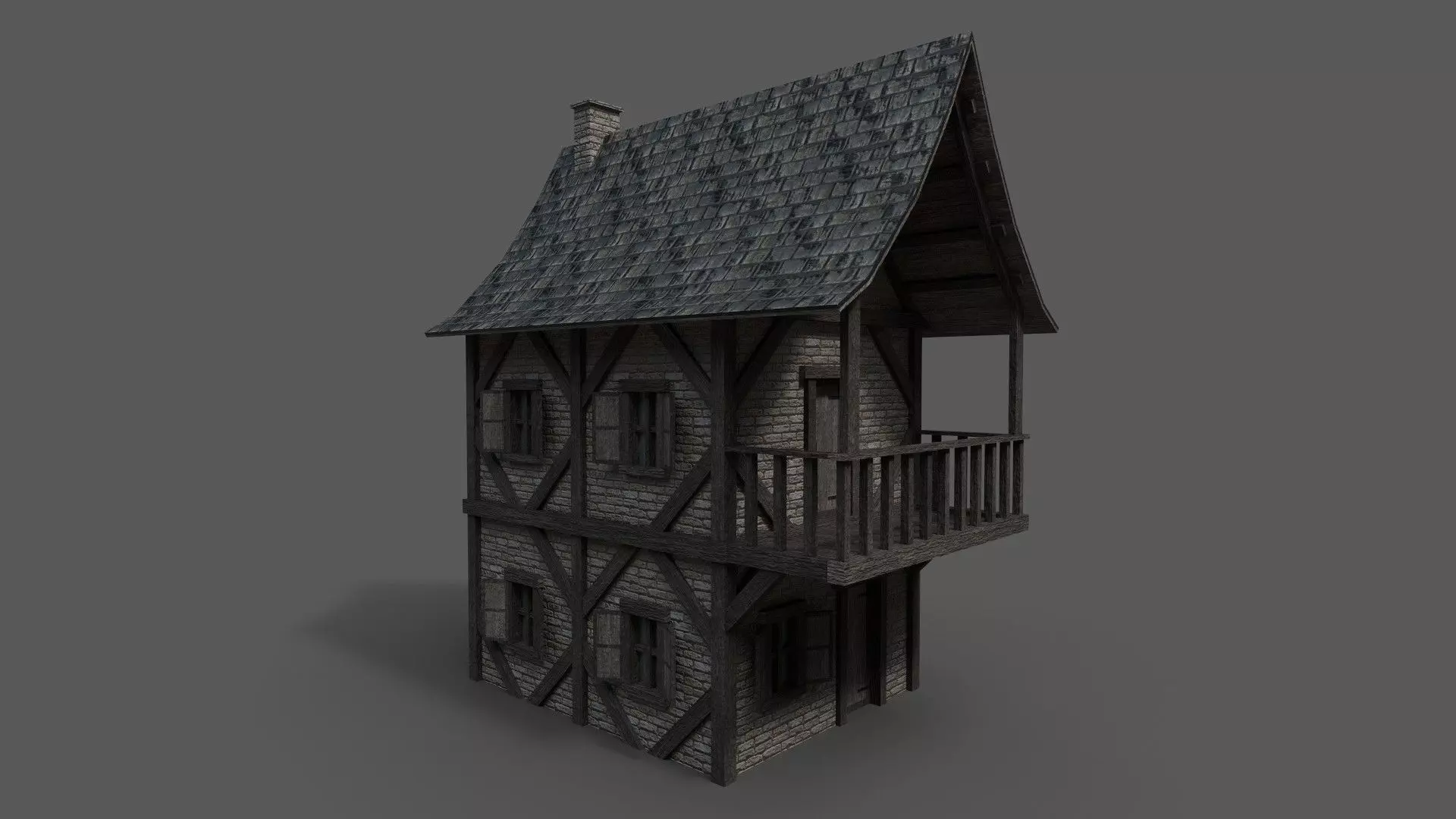 Medieval House 3 Low-poly 3D model_0