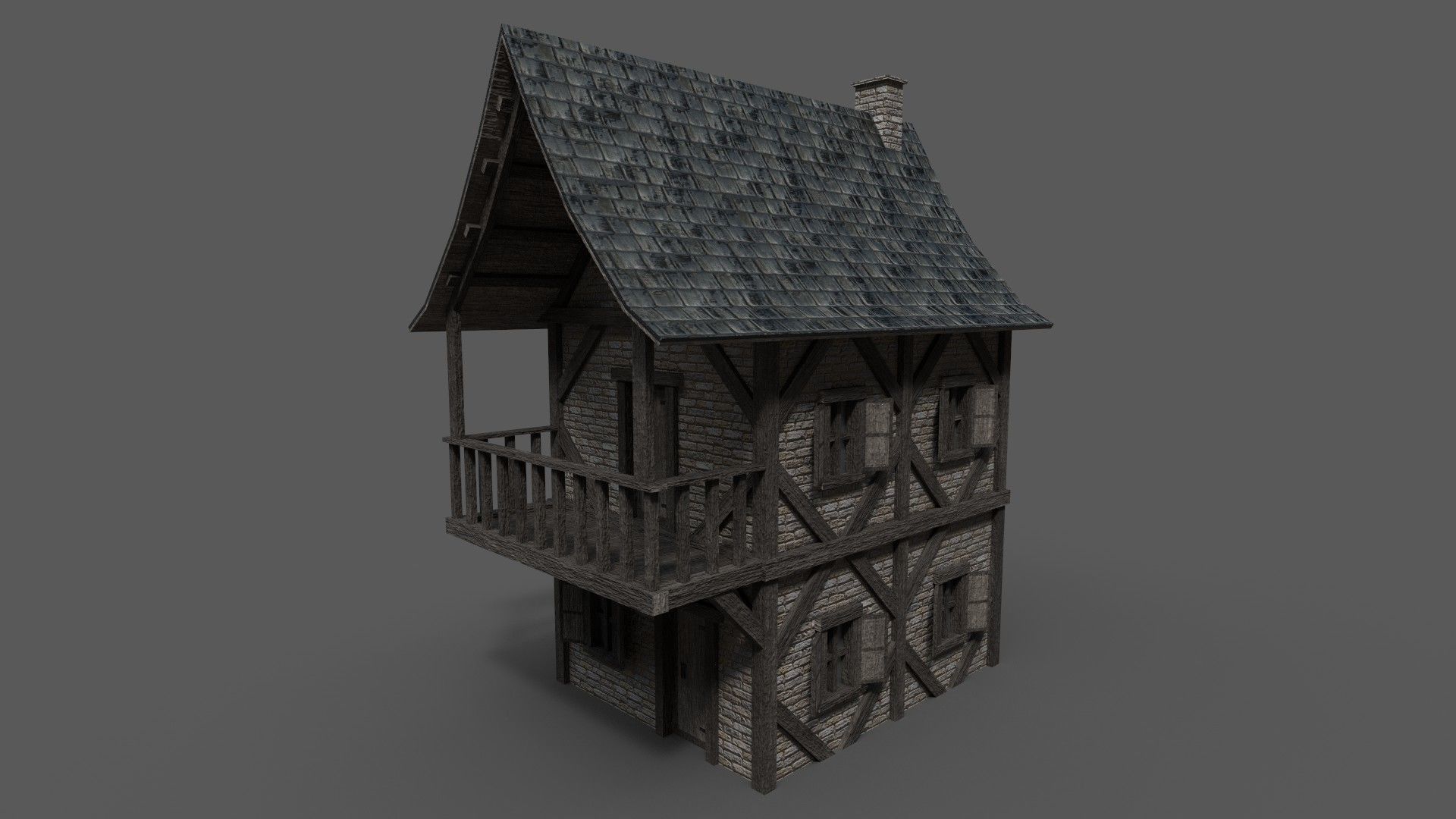Medieval House 3 Low-poly 3D model_3