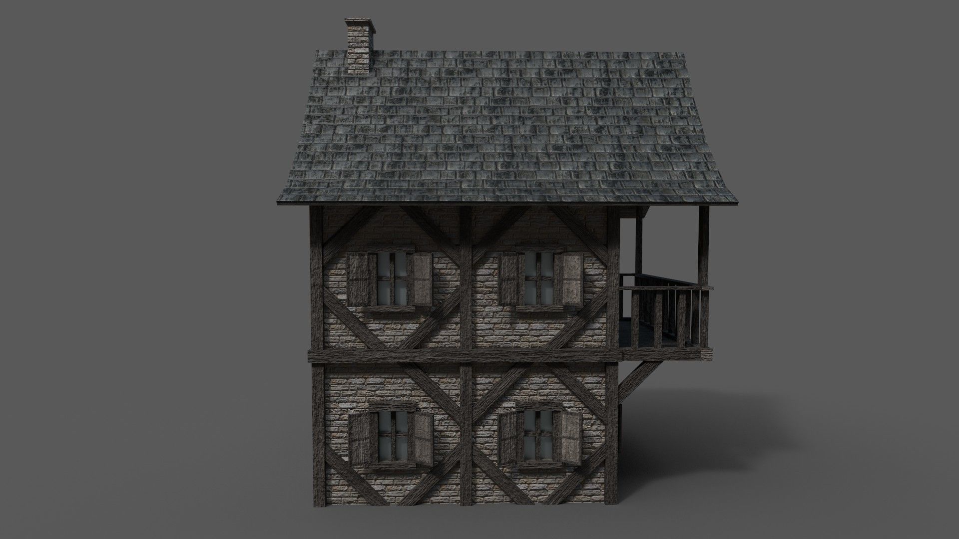 Medieval House 3 Low-poly 3D model_4
