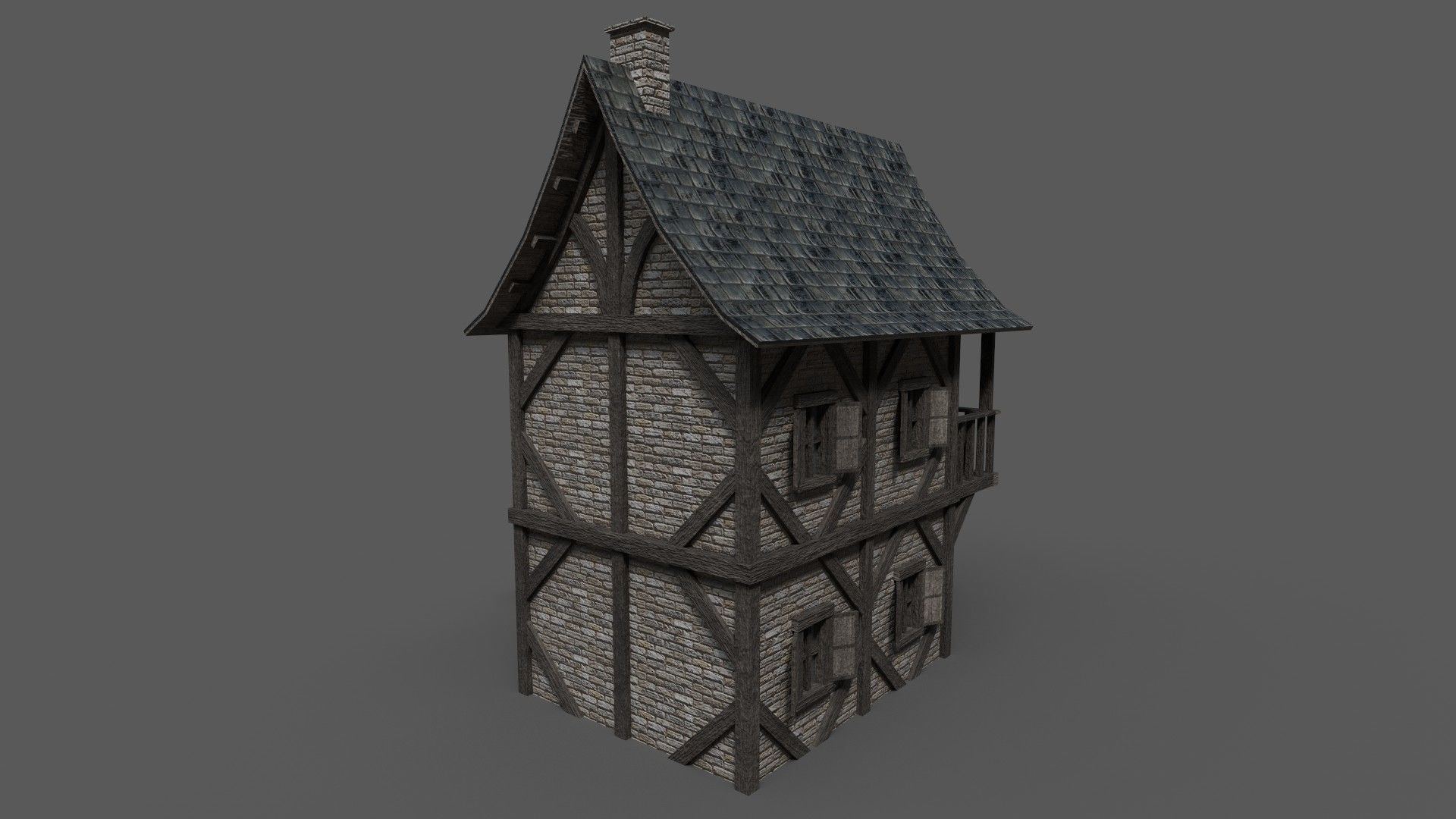 Medieval House 3 Low-poly 3D model_1