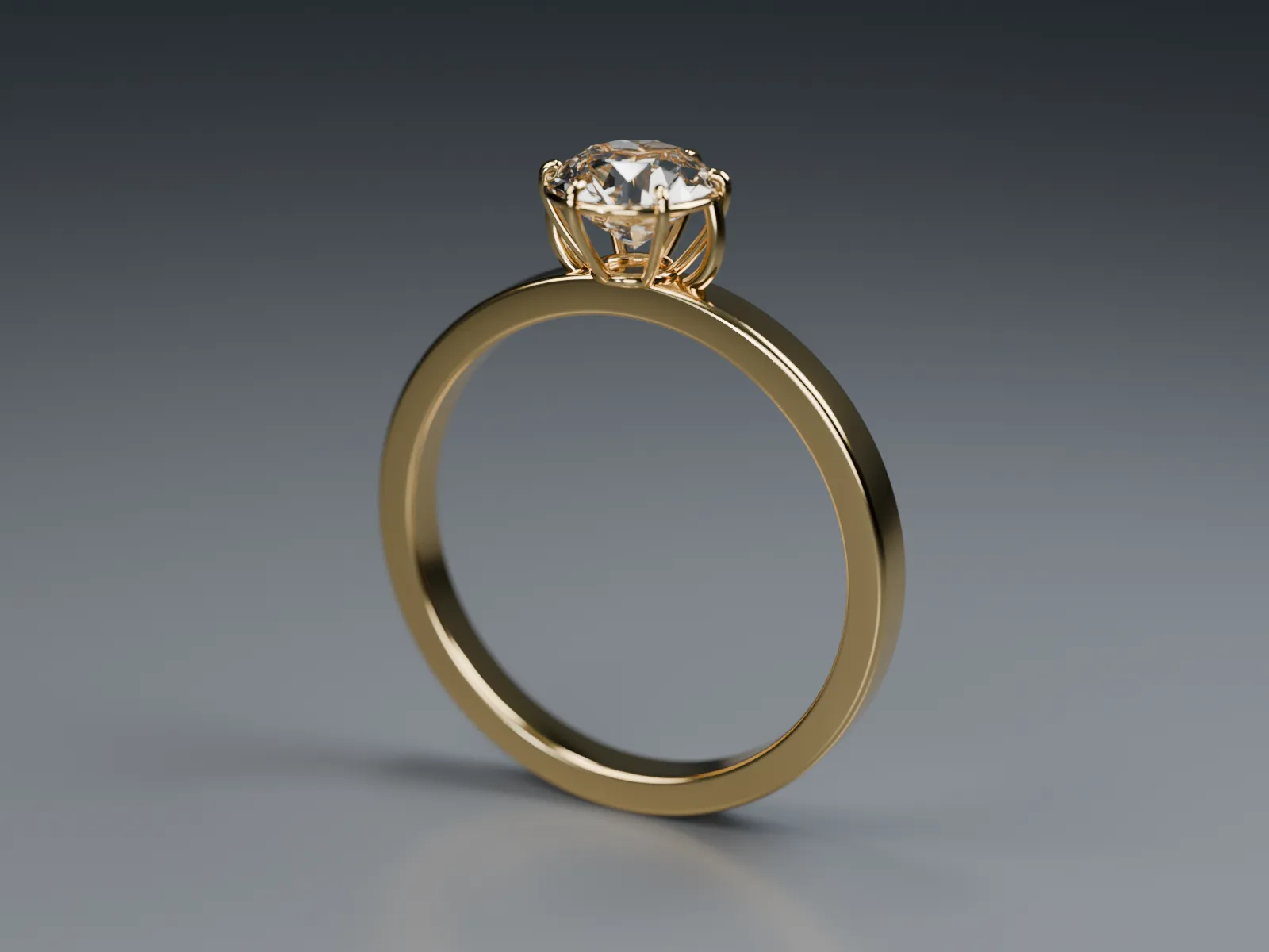 Gold Solitaire Engagement Ring Six Prong 3D model 3D printable | CGTrader