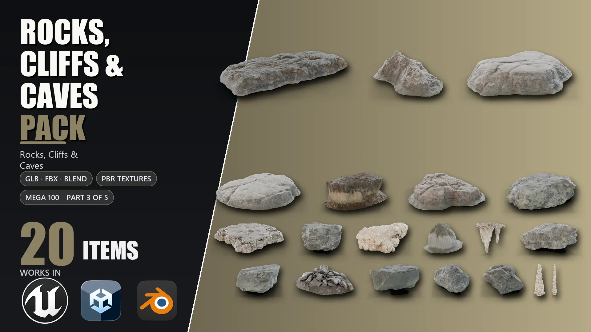 3D model Rocks Cliffs and Caves Pack Mega 100 Part 3 of 5 VR / AR / low ...