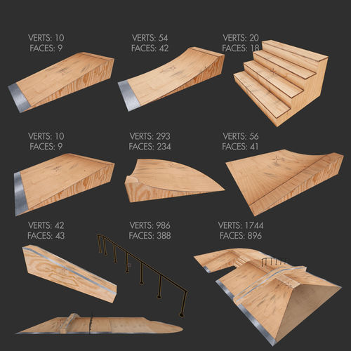 Skate park for BMX or Skateboard Low-poly 3D model