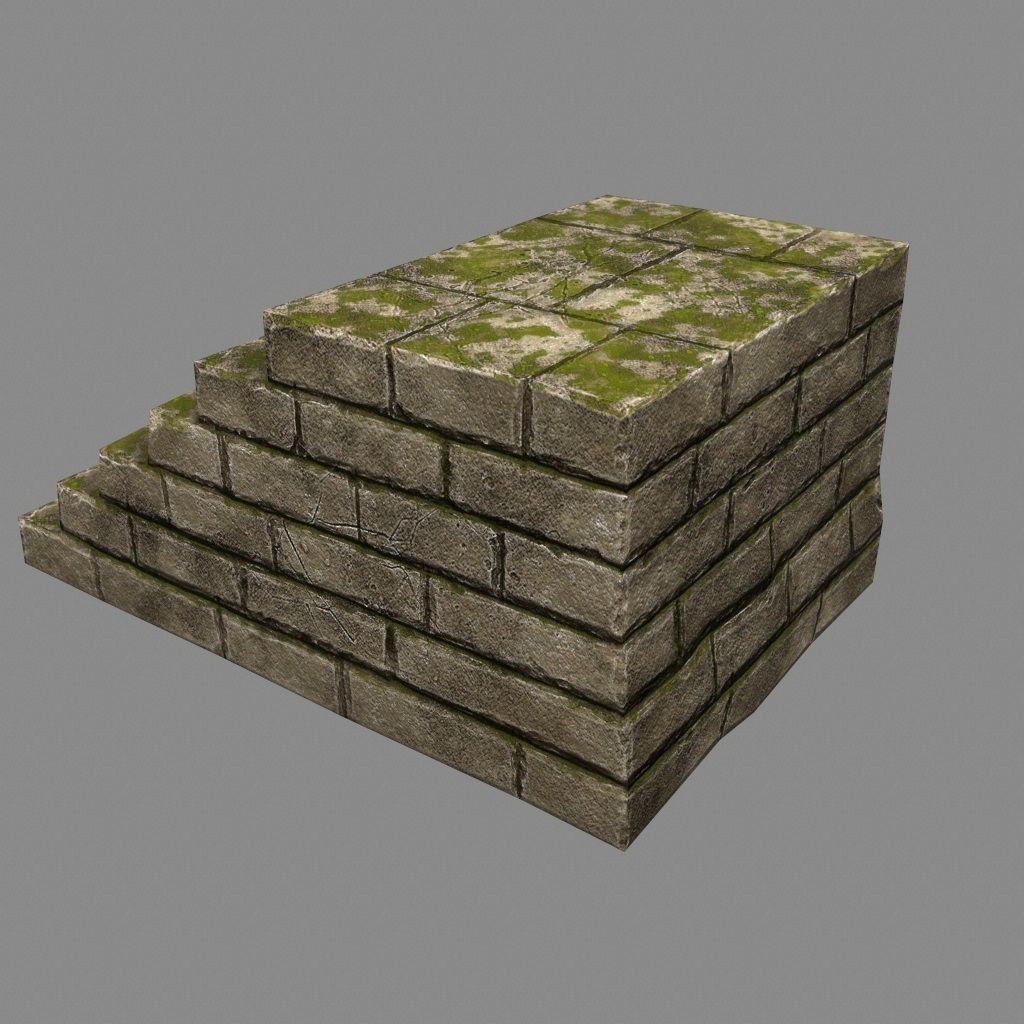 Stairway 2 brick wall with moss Low-poly 3D model_6