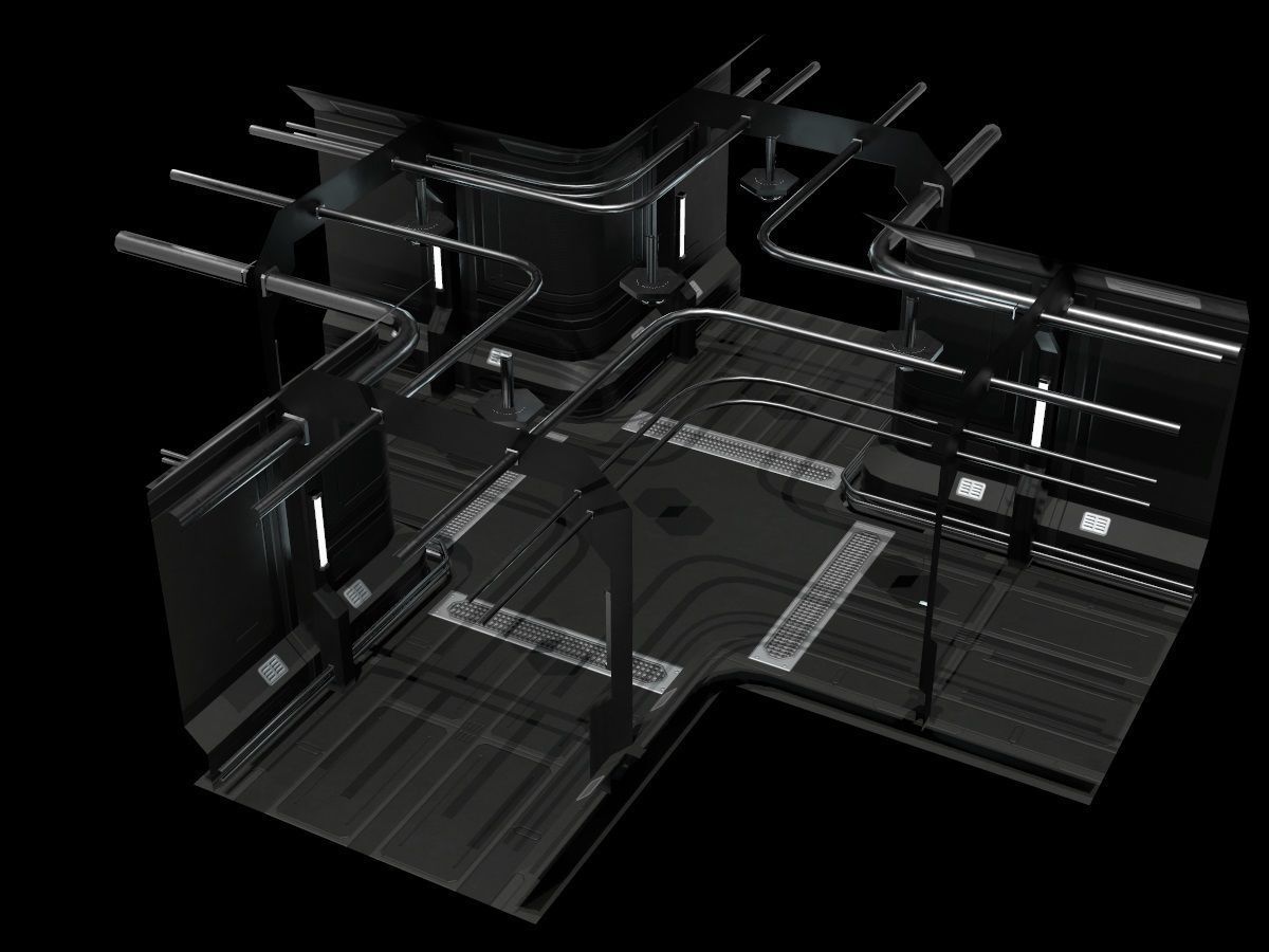Low-Poly Sci-Fi Modular Corridor Low-poly 3D model_28
