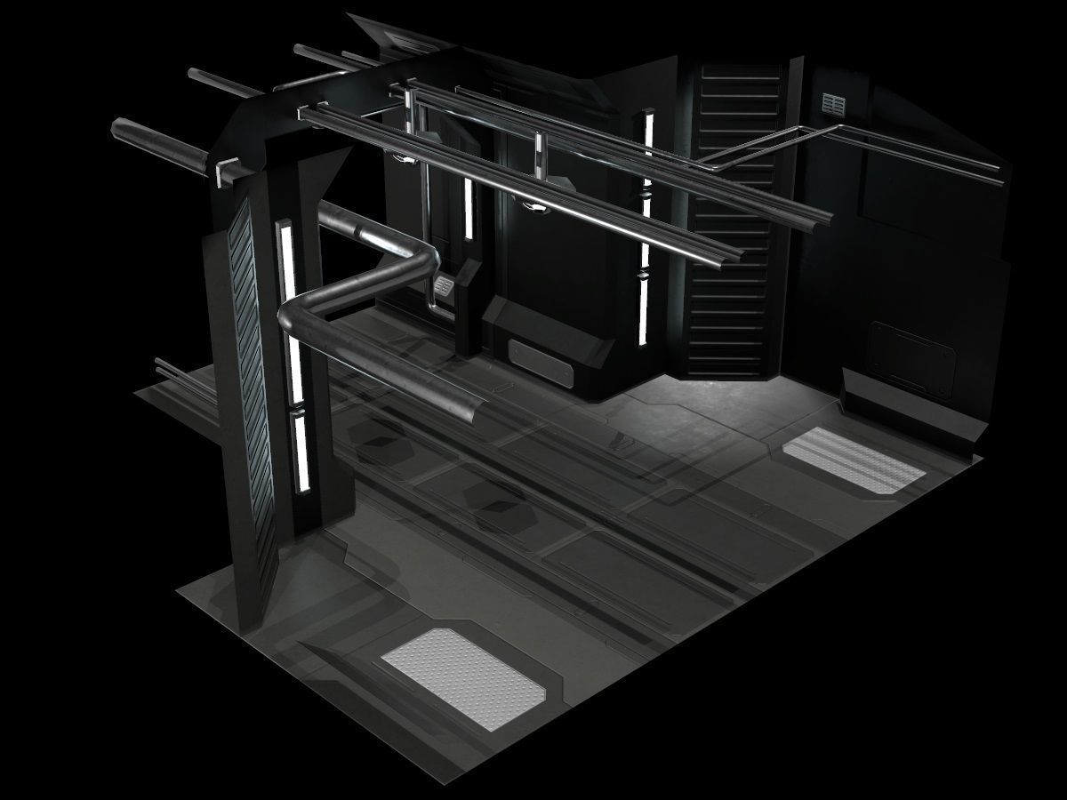 Low-Poly Sci-Fi Modular Corridor Low-poly 3D model_36