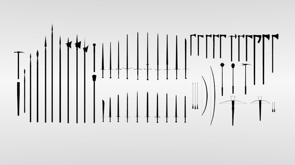 Big medieval weapon collection Low-poly 3D model_2