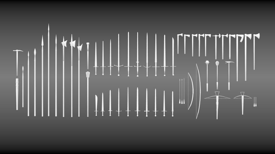 Big medieval weapon collection Low-poly 3D model_1