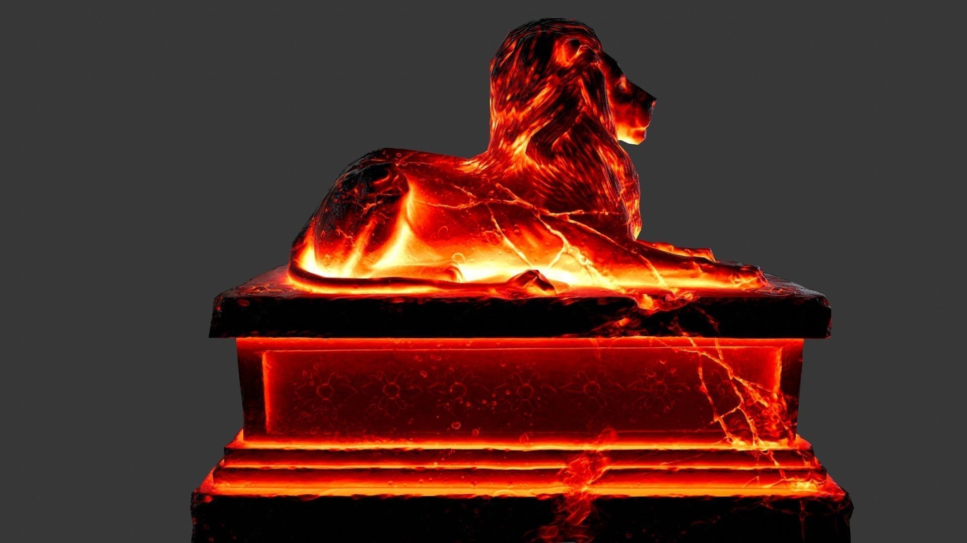  Lava Lion Statue Low-poly 3D model_1