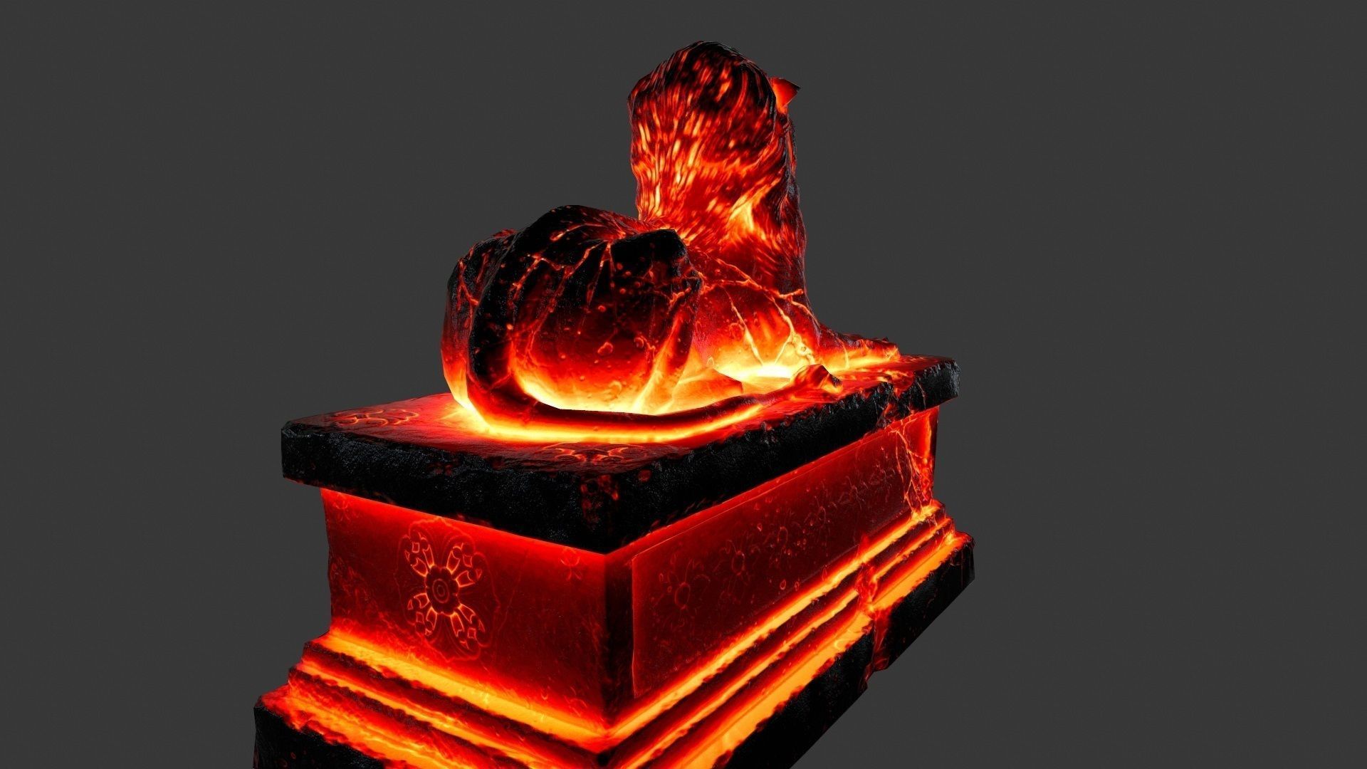  Lava Lion Statue Low-poly 3D model_2