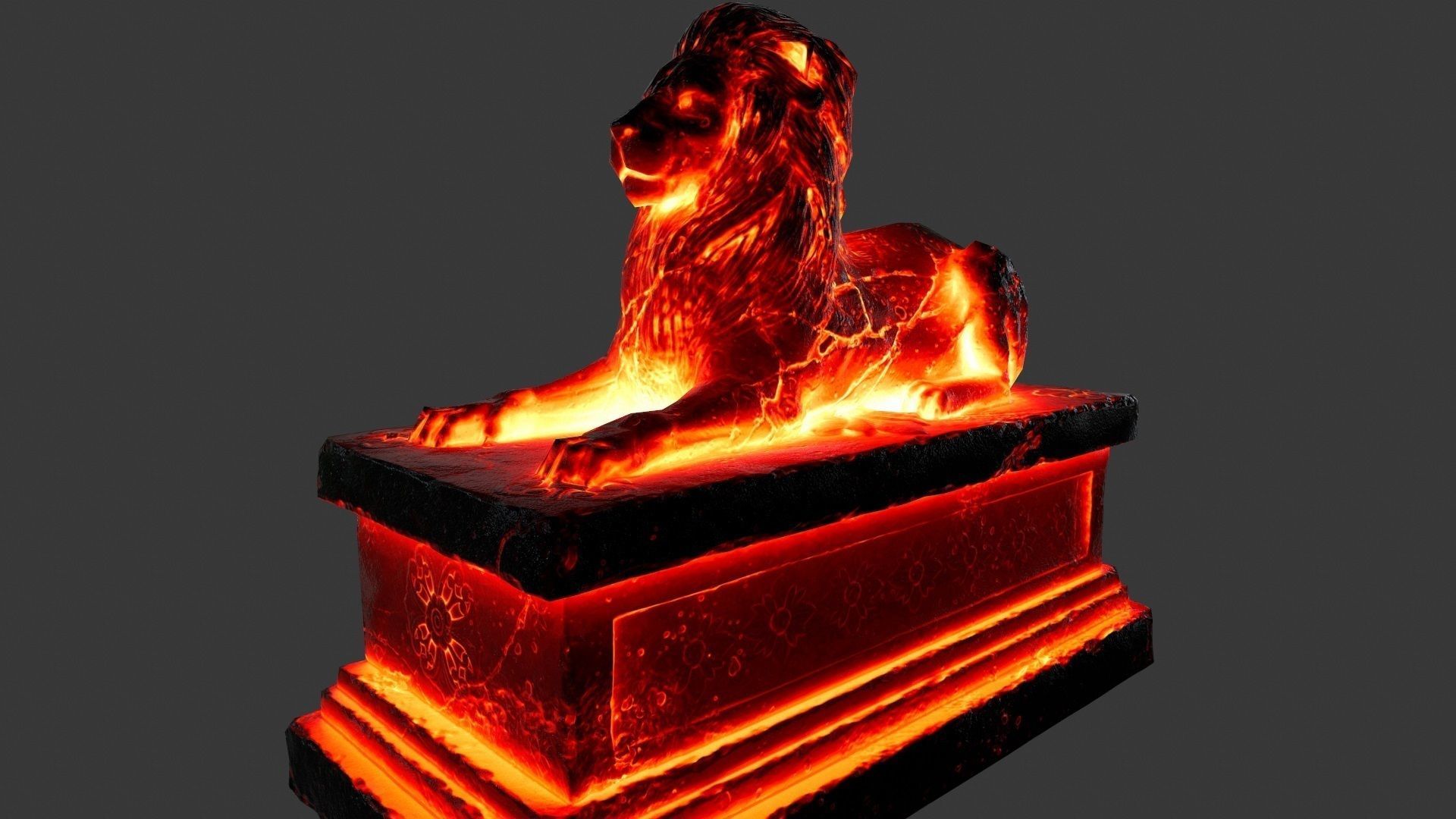  Lava Lion Statue Low-poly 3D model_6