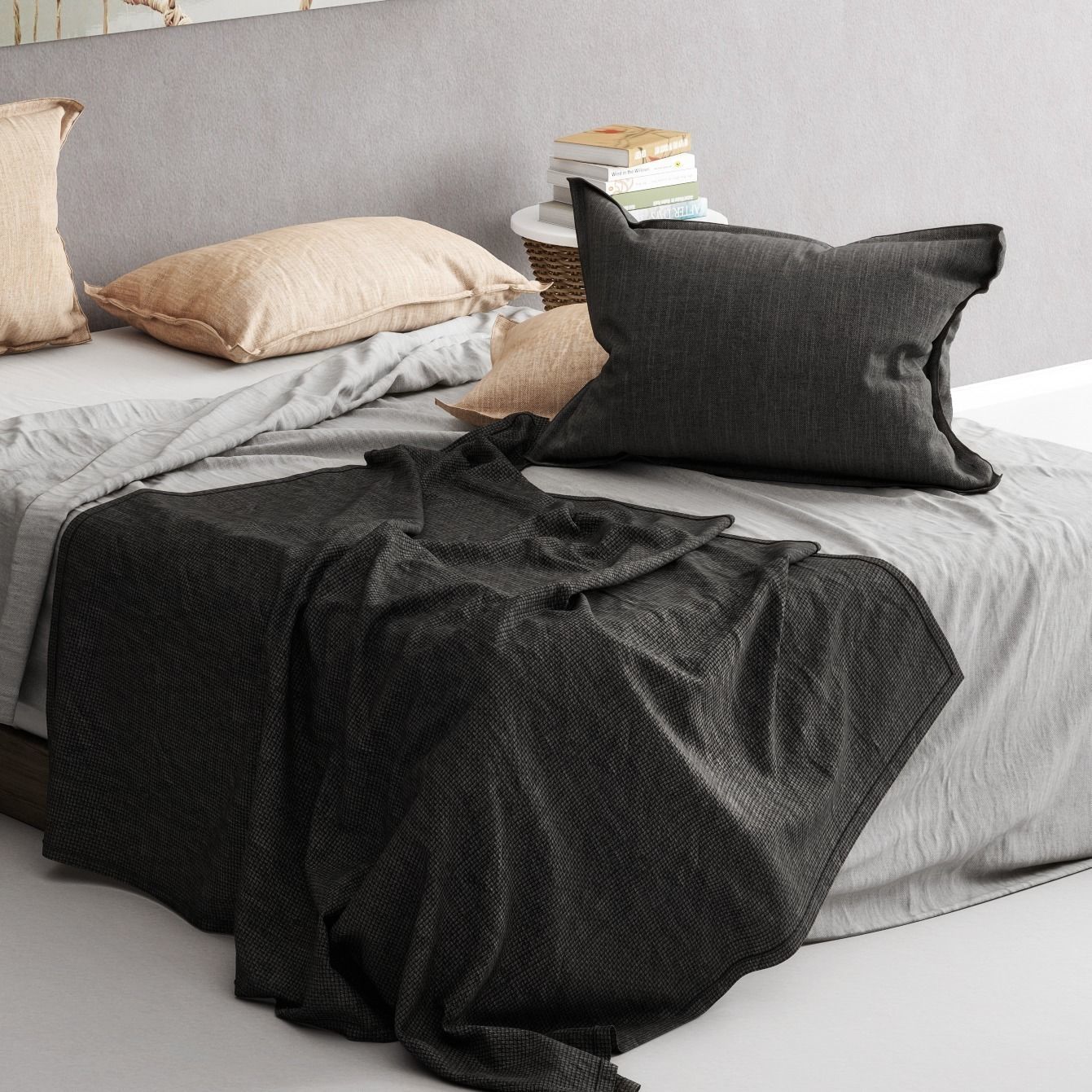 Bedroom set suspension bridge in mist - canvas 3D model_3