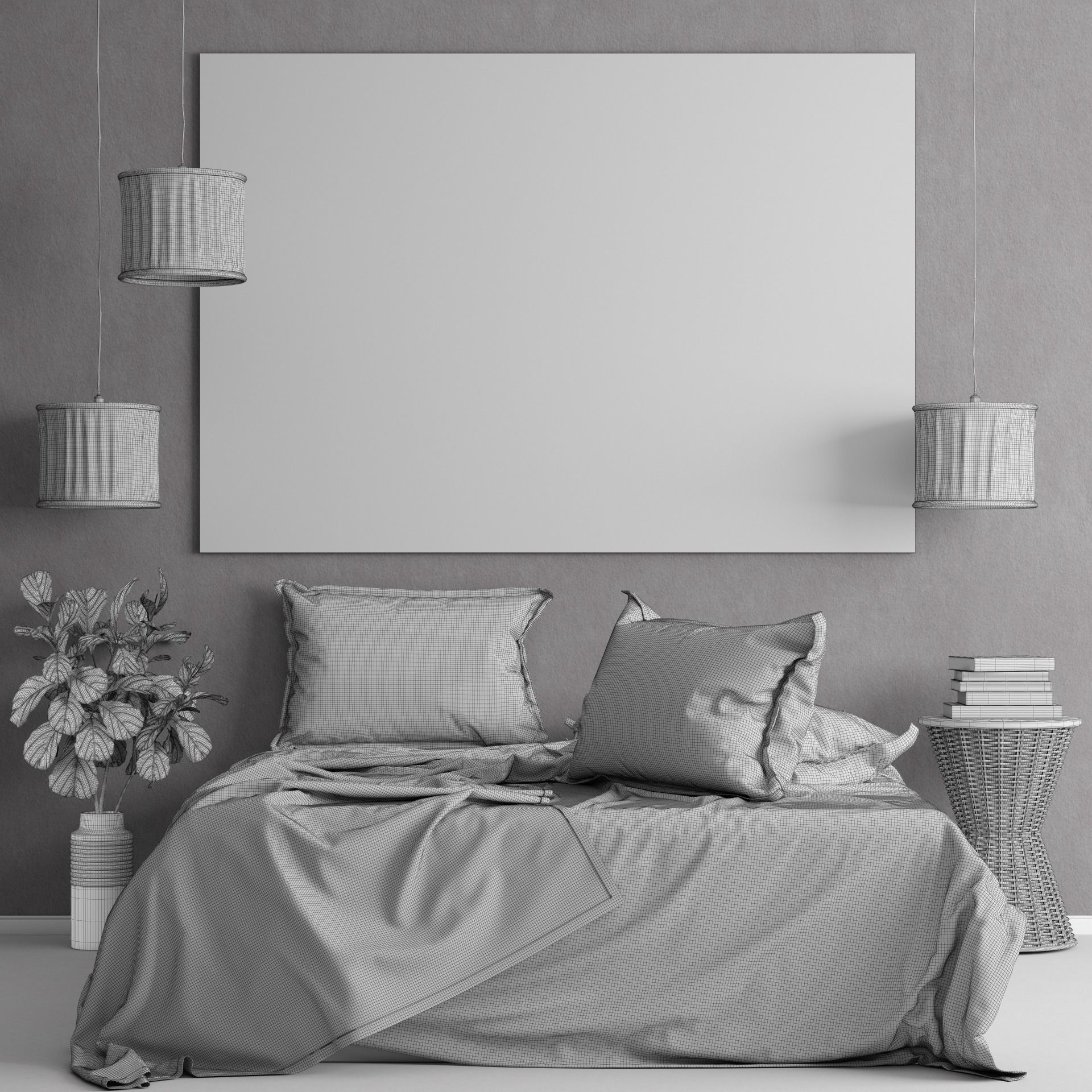 Bedroom set suspension bridge in mist - canvas 3D model_4