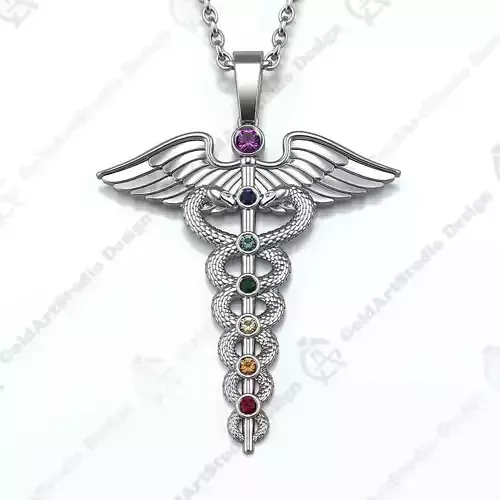 Caduceus Pendant with gemstones 01 3D print model