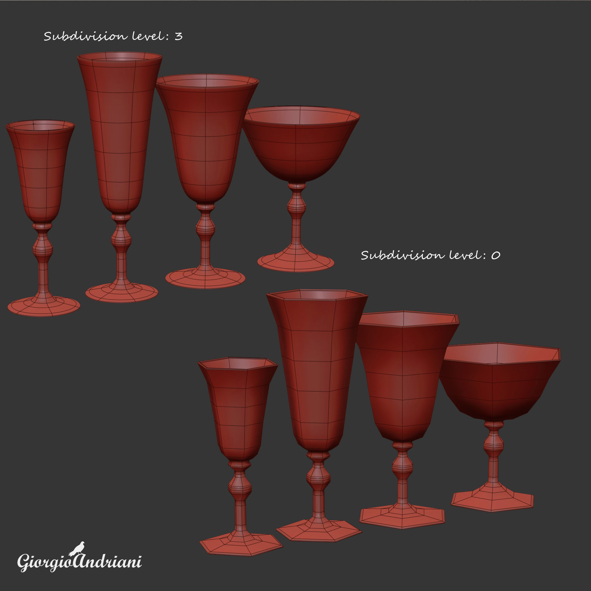 Set 6317 wine glass Low-poly 3D model_7