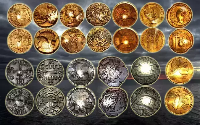 ancient coins colection Low-poly 3D model