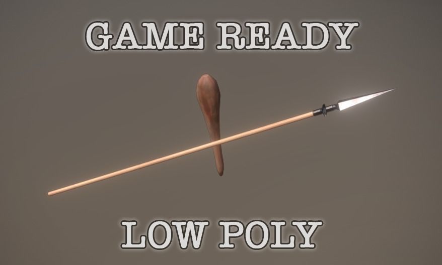 Spear And Club low poly game ready 3D model_0