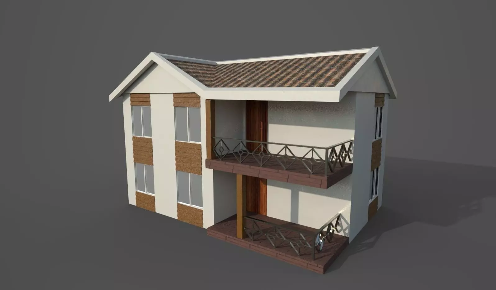 House two story with balcony Free low-poly 3D model
