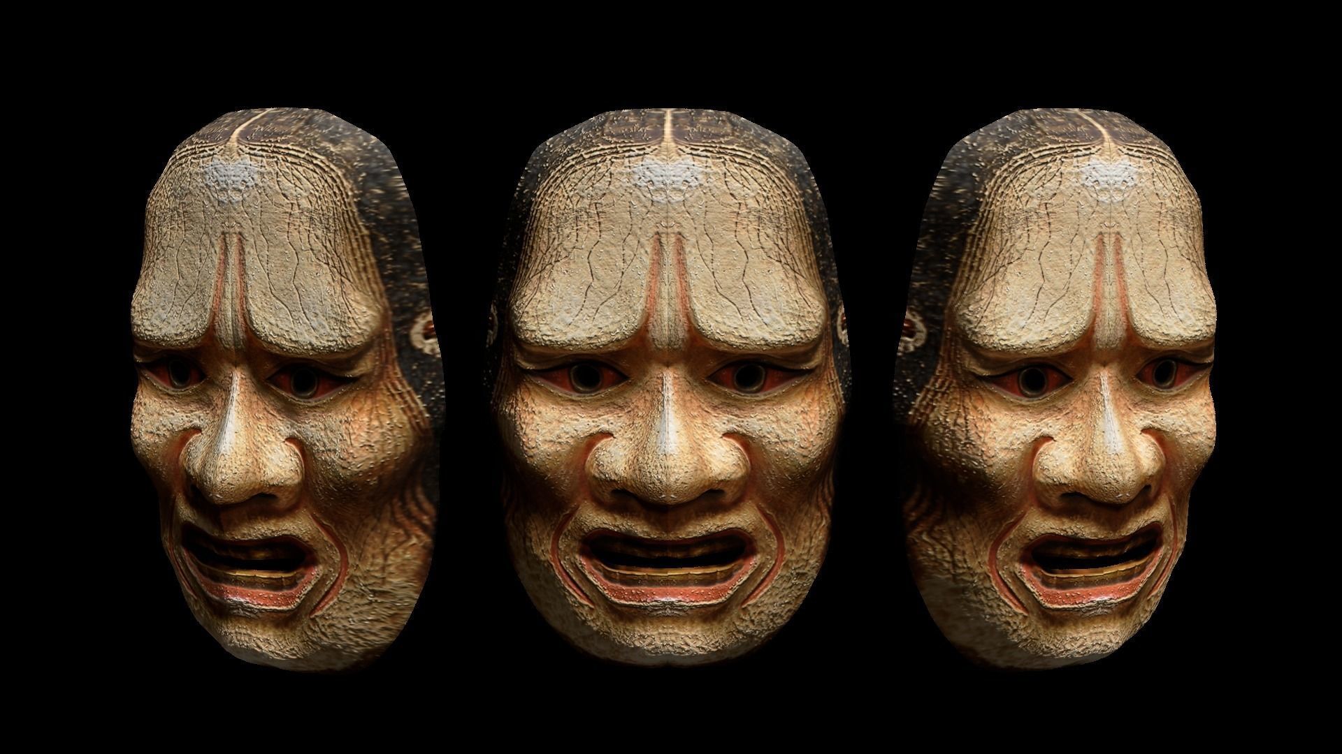 Japanese Mask Pack Noh Medieval Fantasy Edo Japan art wall decor Low-poly 3D model_23