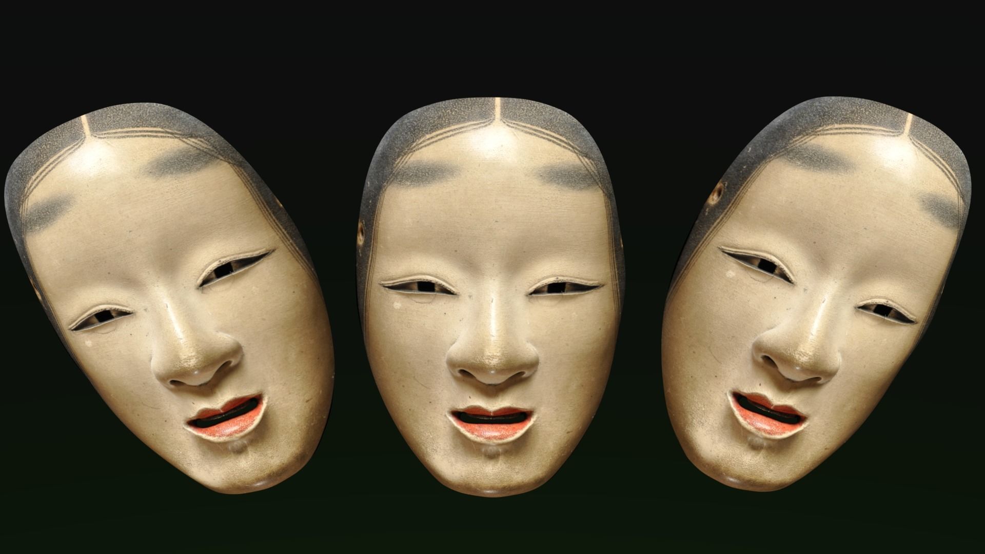 Japanese Mask Pack Noh Medieval Fantasy Edo Japan art wall decor Low-poly 3D model_10