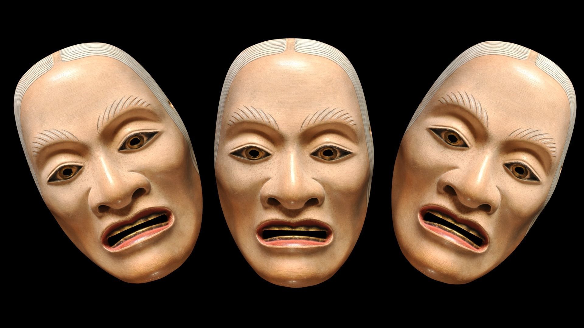 Japanese Mask Pack Noh Medieval Fantasy Edo Japan art wall decor Low-poly 3D model_11