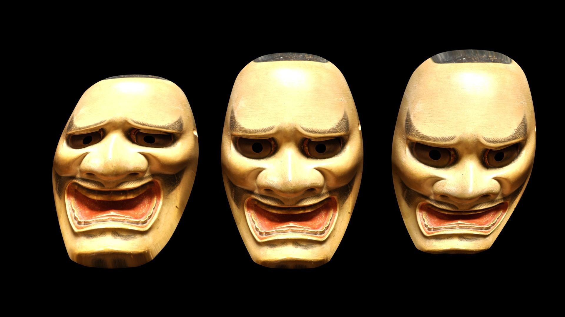 Japanese Mask Pack Noh Medieval Fantasy Edo Japan art wall decor Low-poly 3D model_2