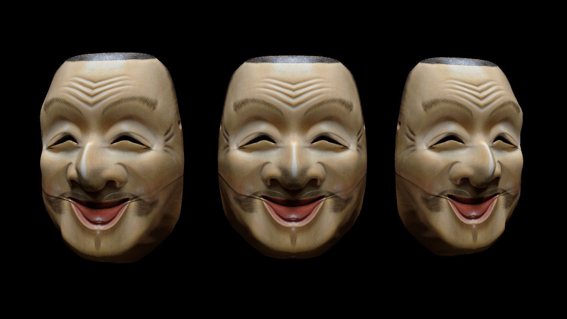 Japanese Mask Pack Noh Medieval Fantasy Edo Japan art wall decor Low-poly 3D model_21