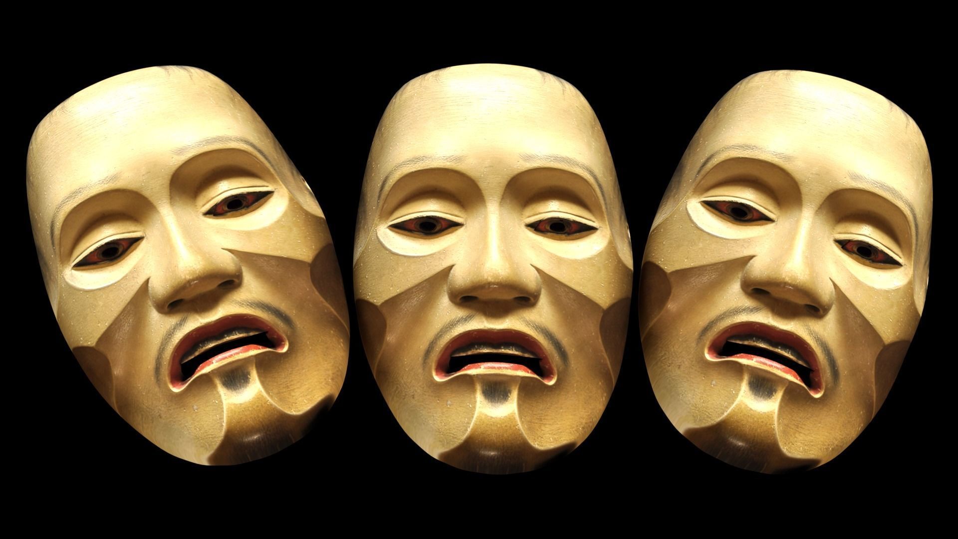 Japanese Mask Pack Noh Medieval Fantasy Edo Japan art wall decor Low-poly 3D model_13