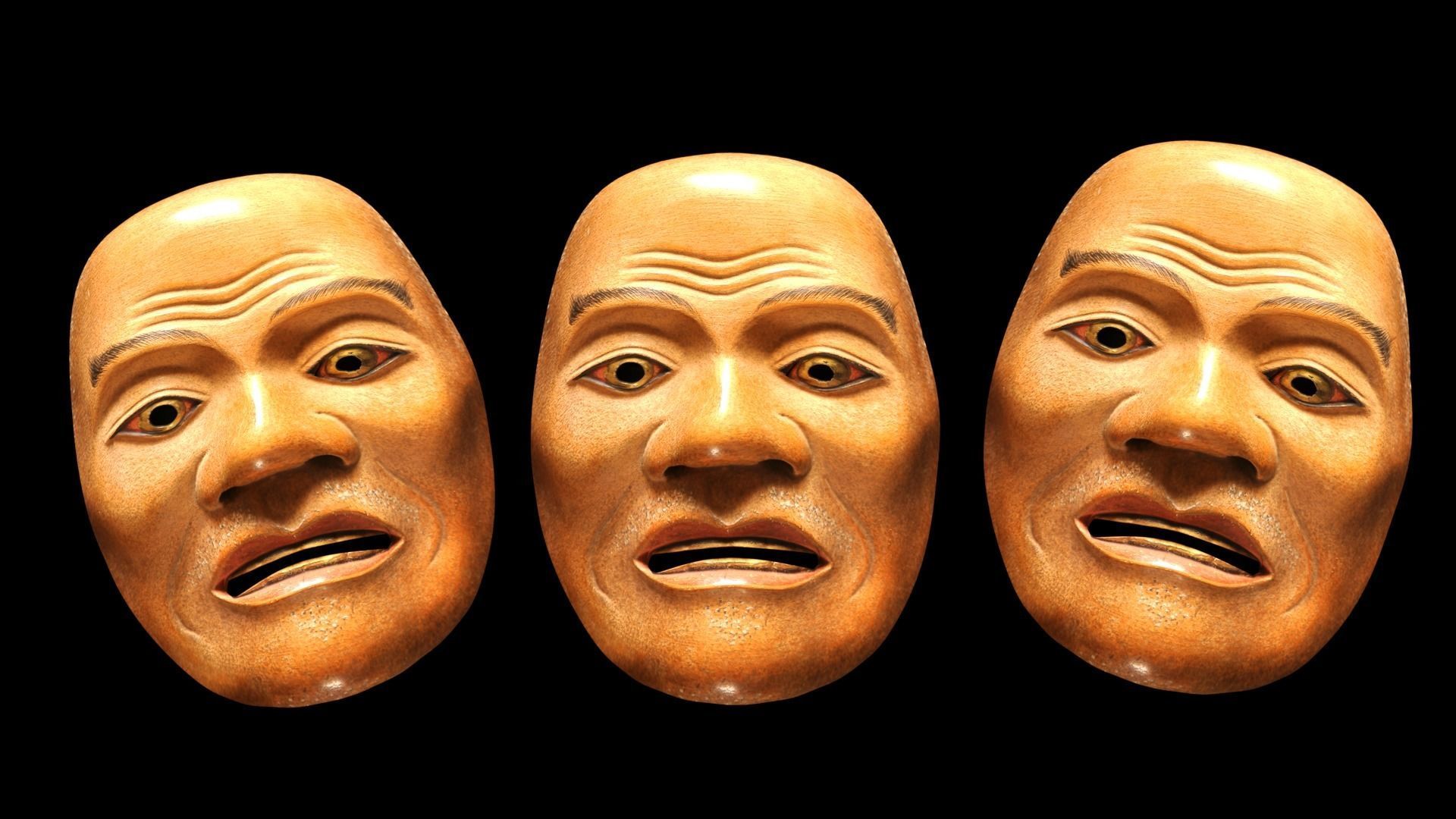 Japanese Mask Pack Noh Medieval Fantasy Edo Japan art wall decor Low-poly 3D model_12
