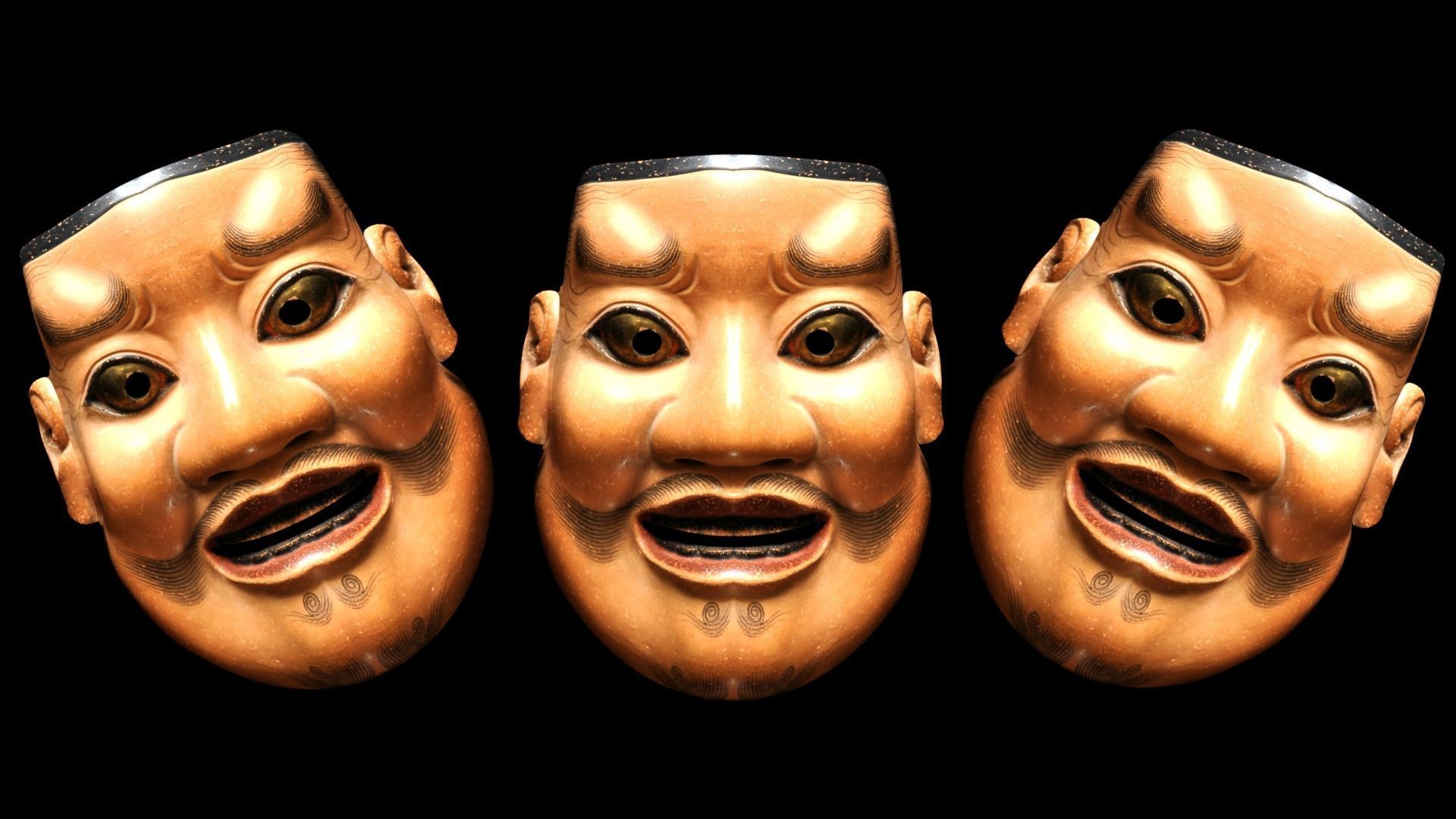 Japanese Mask Pack Noh Medieval Fantasy Edo Japan art wall decor Low-poly 3D model_17