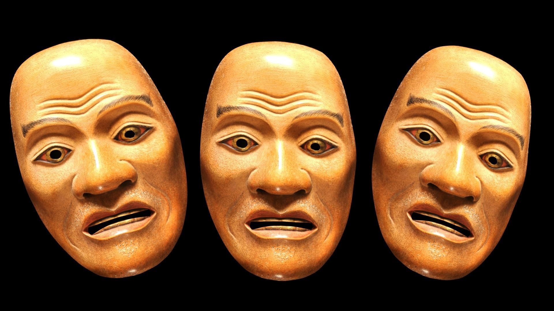 Japanese Mask Pack Noh Medieval Fantasy Edo Japan art wall decor Low-poly 3D model_15