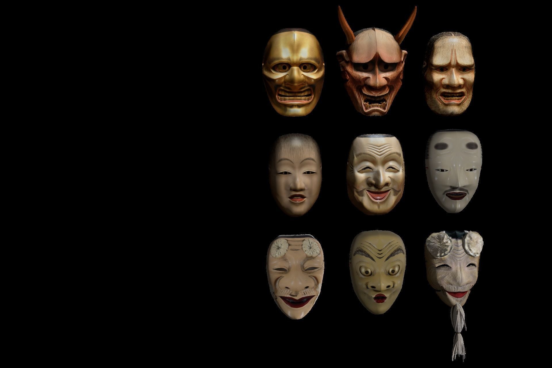 Japanese Mask Pack Noh Medieval Fantasy Edo Japan art wall decor Low-poly 3D model_29