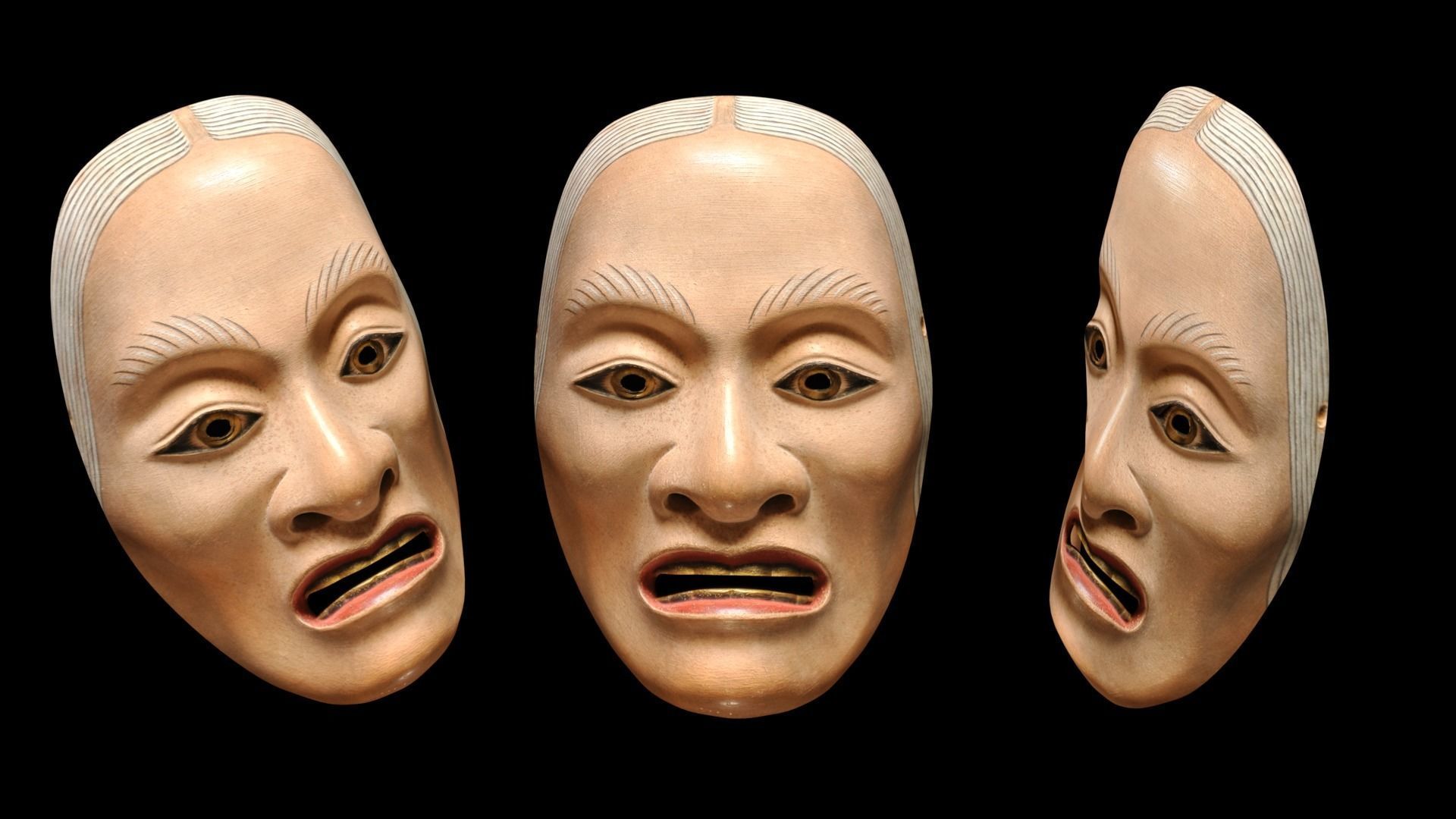 Japanese Mask Pack Noh Medieval Fantasy Edo Japan art wall decor Low-poly 3D model_9