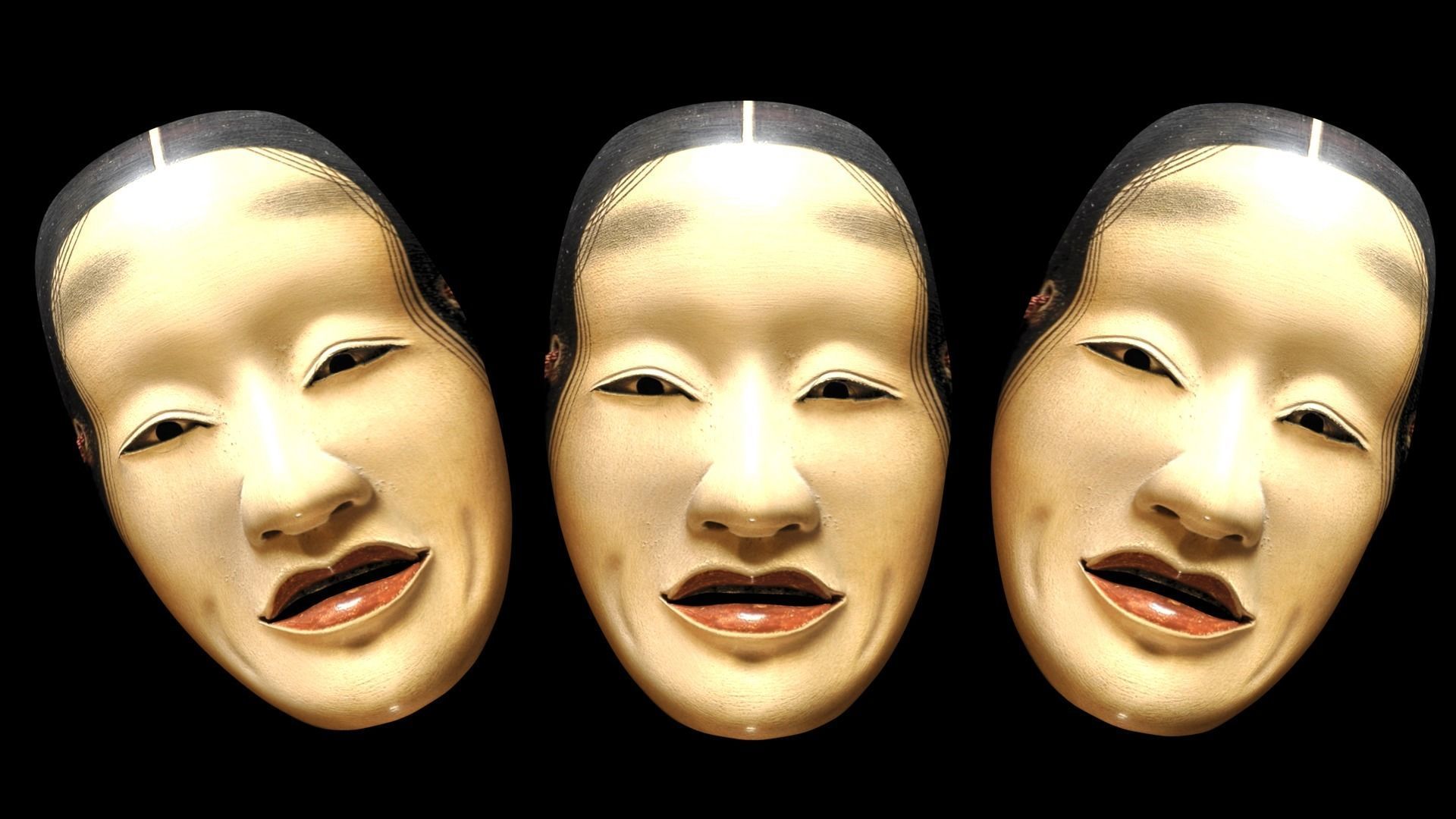Japanese Mask Pack Noh Medieval Fantasy Edo Japan art wall decor Low-poly 3D model_18