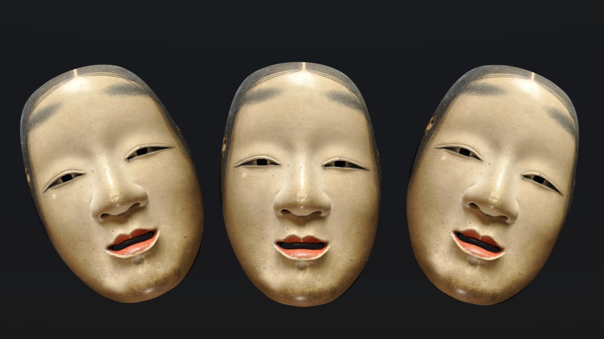 Japanese Mask Pack Noh Medieval Fantasy Edo Japan art wall decor Low-poly 3D model_8