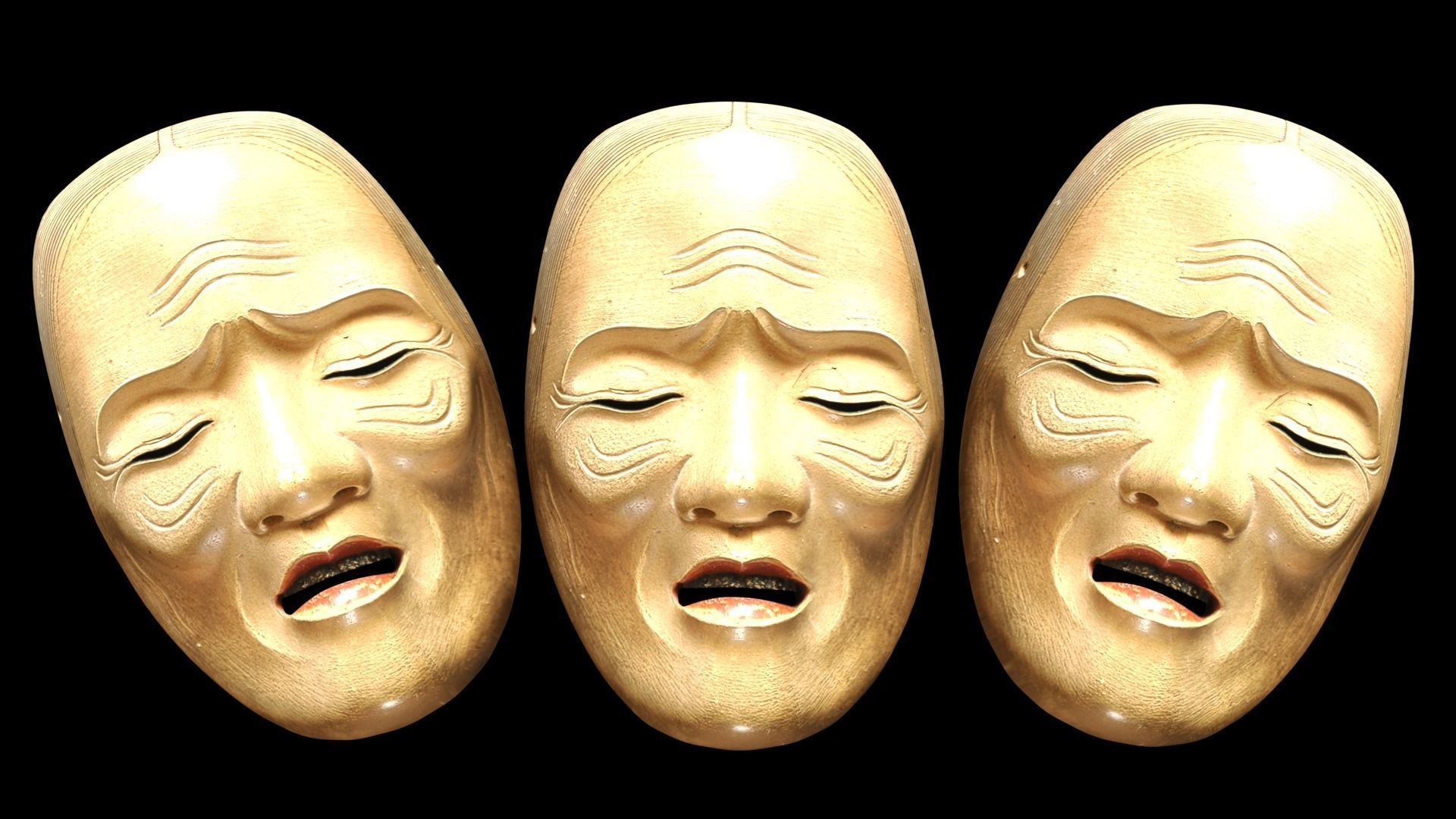 Japanese Mask Pack Noh Medieval Fantasy Edo Japan art wall decor Low-poly 3D model_7