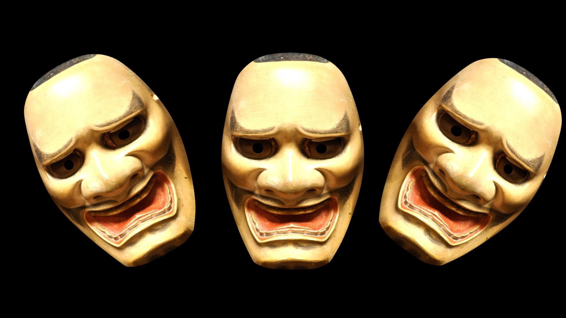 Japanese Mask Pack Noh Medieval Fantasy Edo Japan art wall decor Low-poly 3D model_3