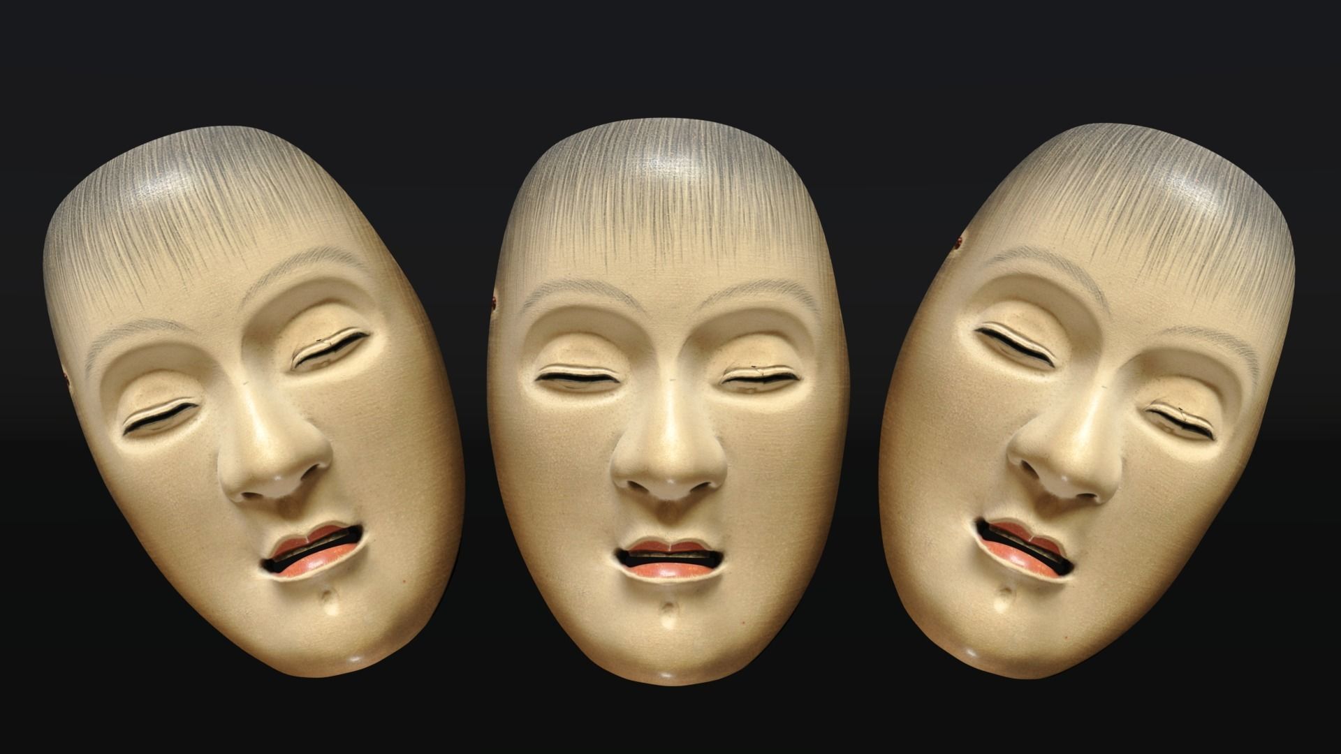 Japanese Mask Pack Noh Medieval Fantasy Edo Japan art wall decor Low-poly 3D model_16